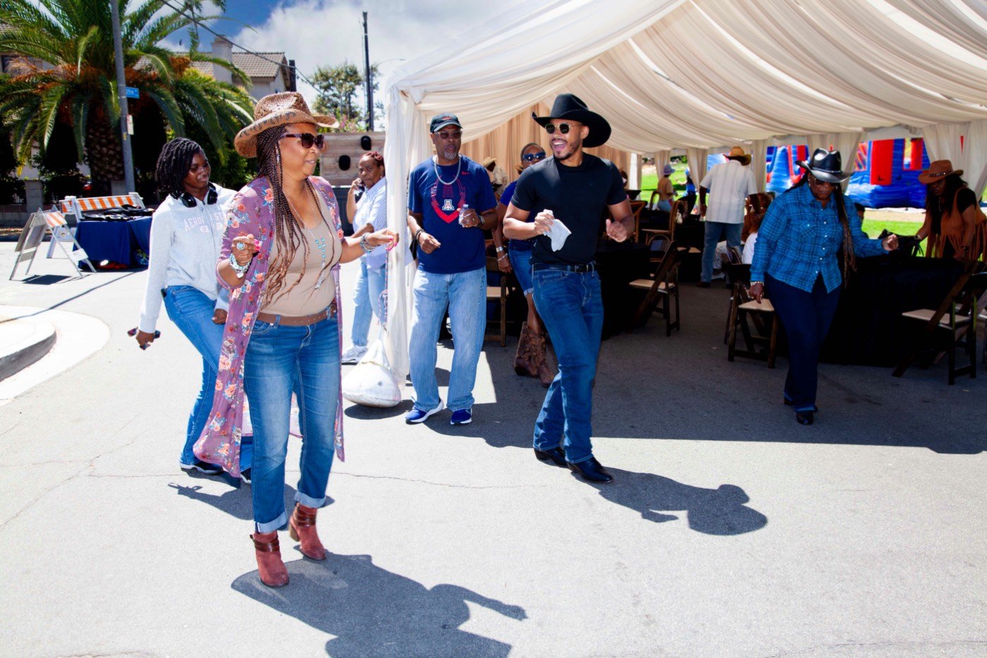 Line dancing at the block party